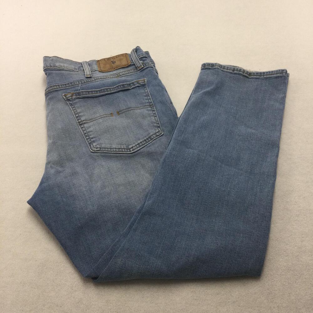 US Polo Assn Jeans Mens 38x30 Light Wash Straight Leg Denim Stretch Activate